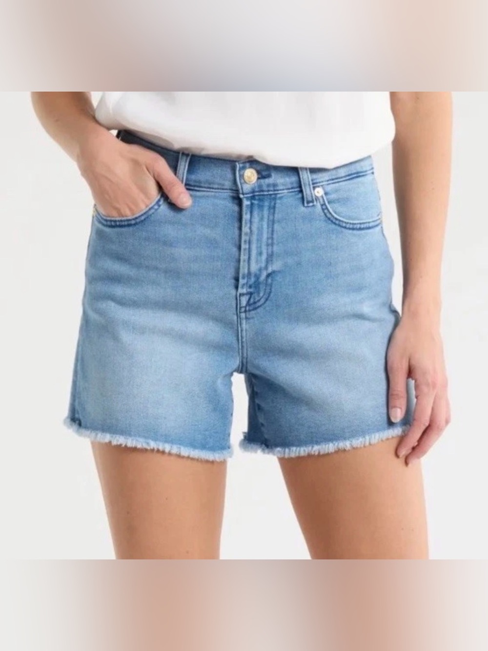 7 For All Mankind Women’s High Waist Frayed Edges Denim Shorts Blue Size 27 NWT